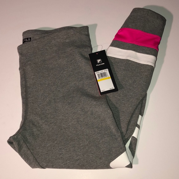 🛍FILA Light Gray/Pink Striped Logo Training Capri - Picture 3 of 4